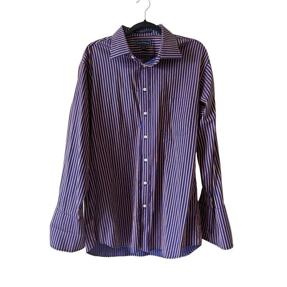Paul Frederick Trim Fit Blue Multi Striped Dress Shirt French Cuffs  17.5-34